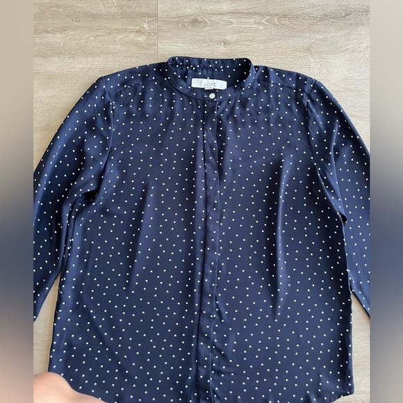 LOFT Blue Polka Dot Women's Small Long Sleeve Blouse - Picture 2 of 8